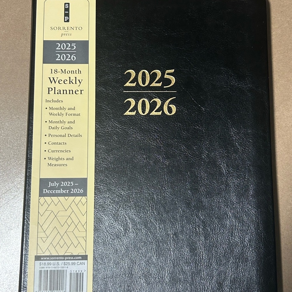 Sorrento Black Weekly Planner 2025-2026
